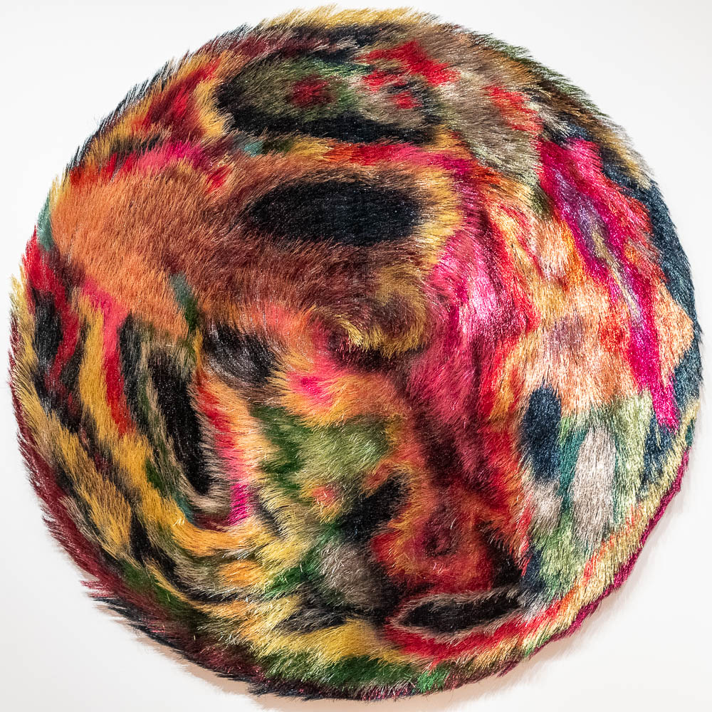 Strange hanging sculpture using colorful synthetic fibers