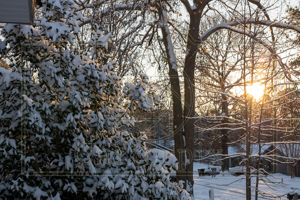 Day after snow, morning. Street, sunrise