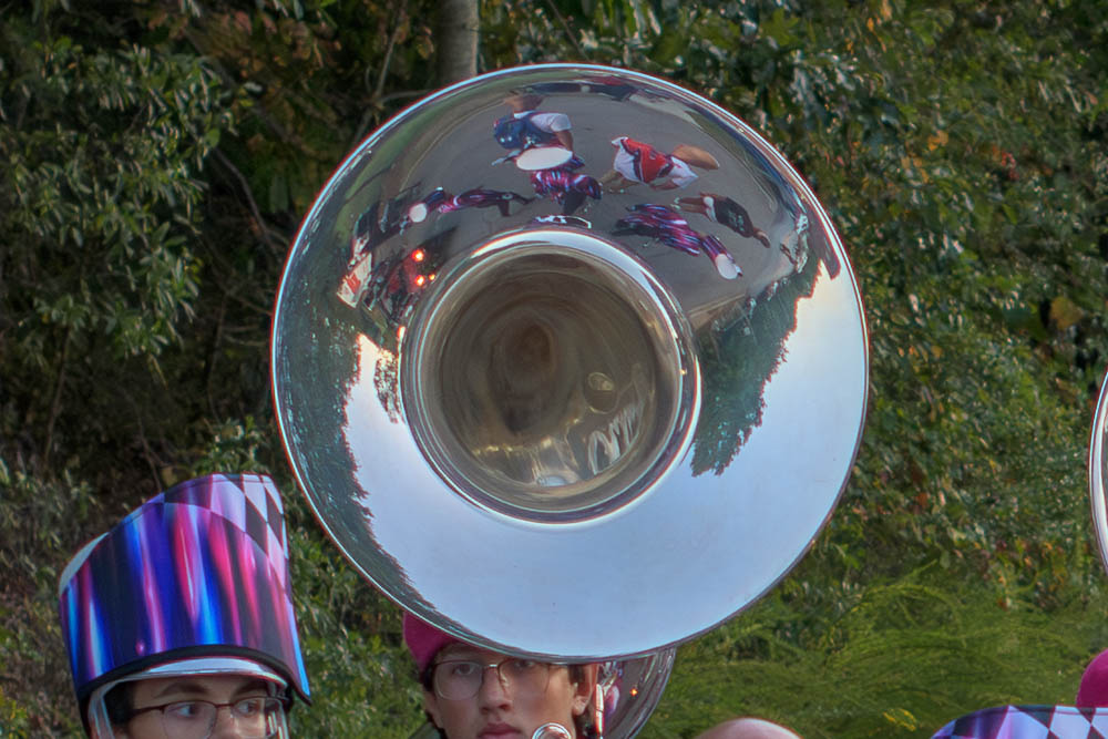 Close up detail of tuba rim with reflection